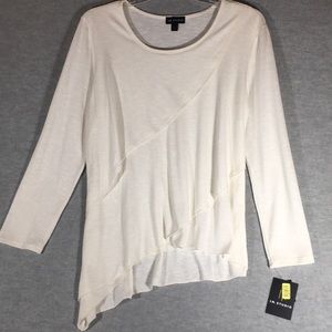 I .N. STUDIO NWT Layered Front Scoop Neck Relaxed Fit Tunic Top with Hi Lo Hem